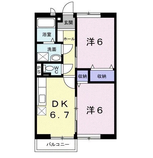 ケープマロンテール(2DK/1階)の間取り写真