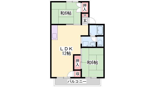 ビューパレー車谷(2LDK/2階)の間取り写真