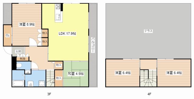 メゾネット石原(4LDK/3階)の間取り写真
