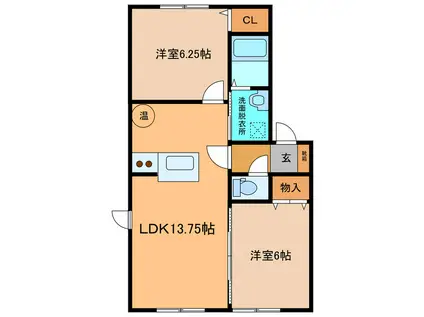 グランドールK II(2LDK/1階)の間取り写真