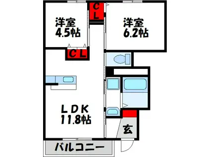 プレミールIII(2LDK/1階)の間取り写真