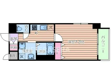 レジュールアッシュ天王寺II(1K/2階)の間取り写真