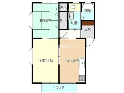 溜屋ハイツIII(2DK/1階)の間取り写真