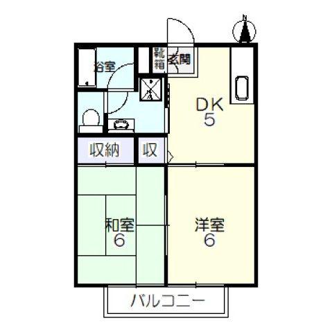 ラージヒル(2DK/2階)の間取り写真