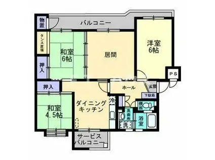 検見川アートホームズ10号棟(4DK/1階)の間取り写真