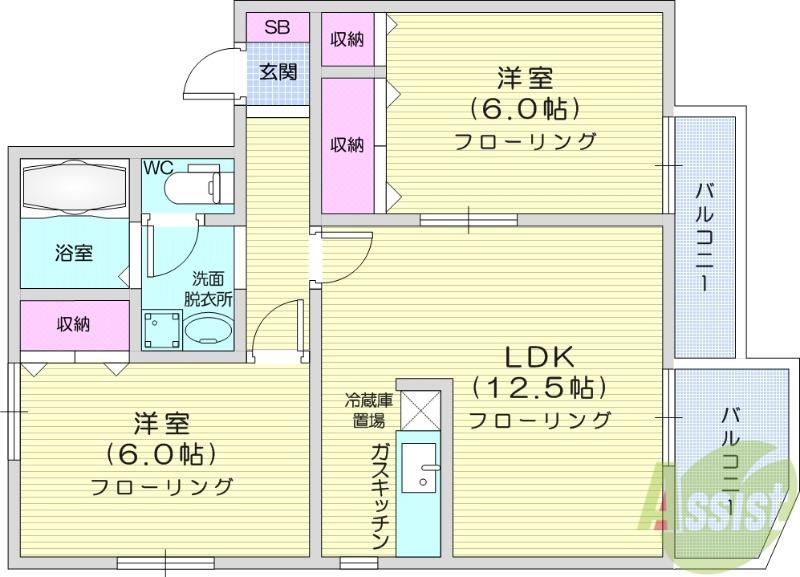 BRIOTERACCE仙台吉成 C棟(2LDK/1階)の間取り写真