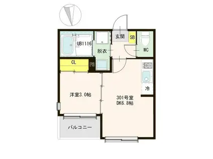 ハーモニーテラス葉山(1DK/3階)の間取り写真