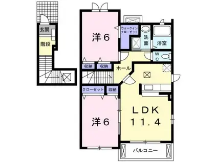 カルムA(2LDK/2階)の間取り写真