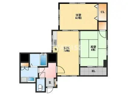 ブランディール鮫島(2DK/4階)の間取り写真