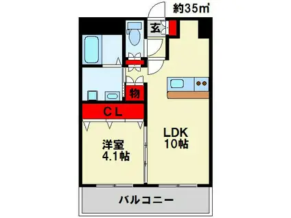 LEON下到津(1LDK/3階)の間取り写真