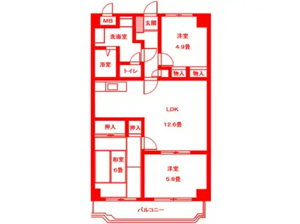 ロイヤルシティ東戸塚(3LDK/4階)の間取り写真