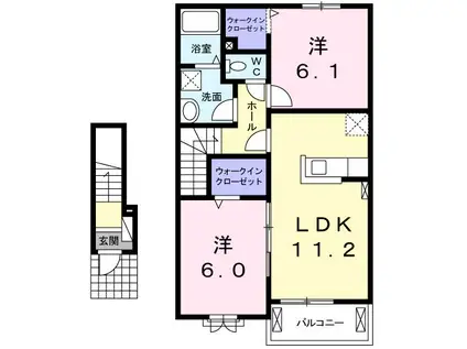 リバーパーク 堀米町(2LDK/2階)の間取り写真