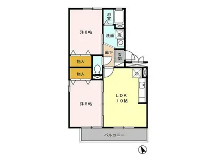 ファミール豊田(2LDK/3階)の間取り写真