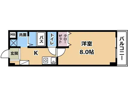 カルムパーチェス(1K/4階)の間取り写真