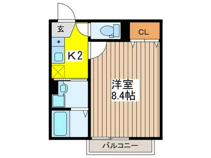 ソステヌート(1K/2階)の間取り写真