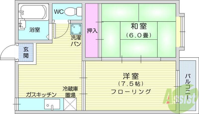 リバティハイツ南仙台(2DK/1階)の間取り写真