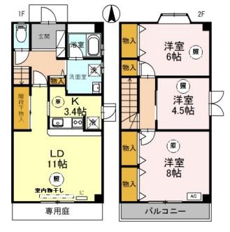 ルミエール龍野A(3LDK/1階)の間取り写真