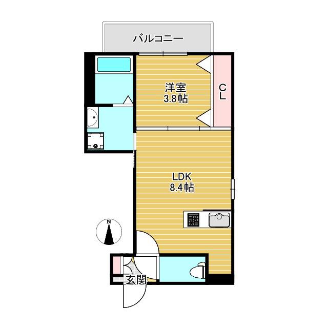 グランディール高畑(1LDK/1階)の間取り写真
