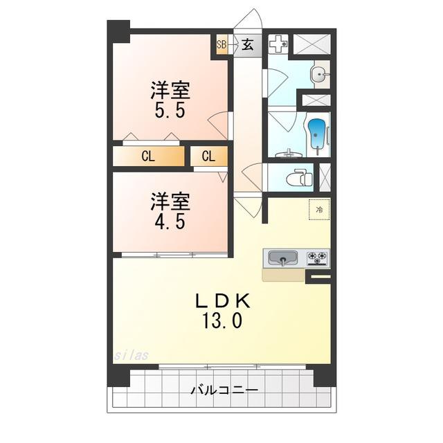 アトリエール堺寺地町(2LDK/4階)の間取り写真