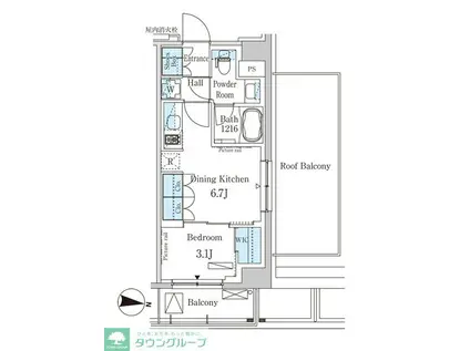 パークアクシス木場キャナル ウエスト(1DK/12階)の間取り写真