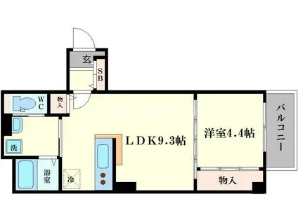 PLAISIR DEUX京町堀(1LDK/4階)の間取り写真