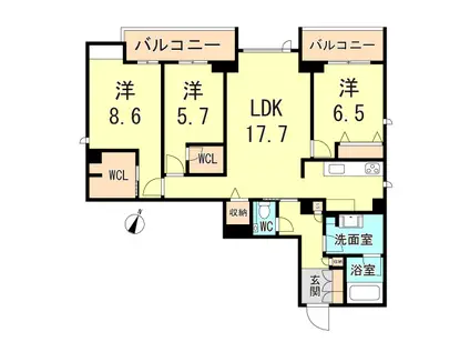 VIA SOLE 六甲道(3LDK/3階)の間取り写真