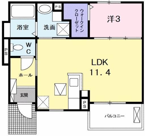 エルハーベン幟町(1LDK/1階)の間取り写真