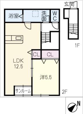 MYカメリア(1LDK/2階)の間取り写真