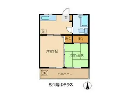 コーポ東浦(2K/1階)の間取り写真