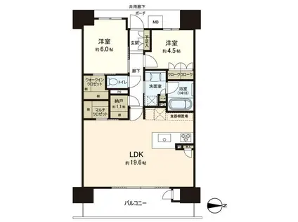 パークホームズ段原(2LDK/9階)の間取り写真