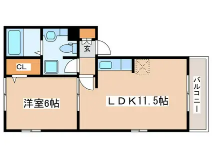 ヴェリナ旭町(1LDK/2階)の間取り写真