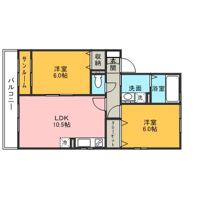 ベルリネッタII(2LDK/2階)の間取り写真