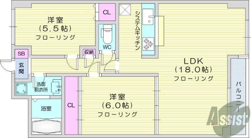 スプリングマンション高瀬(2LDK/4階)の間取り写真