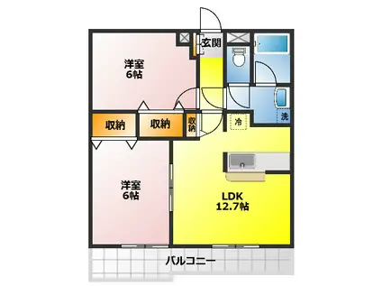 ベルデュールコート(2LDK/5階)の間取り写真