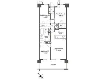 ザ・ケンジントン・レジデンス横濱片倉(3LDK/4階)の間取り写真