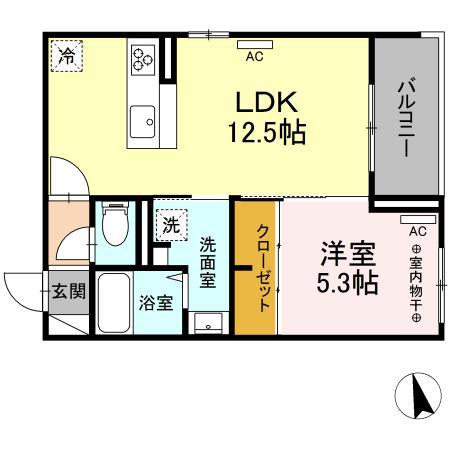 D-ROOM卸町 I(1LDK/2階)の間取り写真