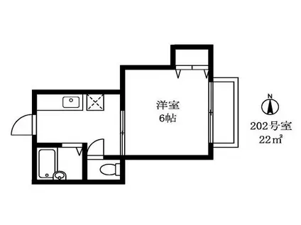 シャトー東条(1K/2階)の間取り写真