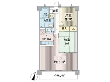 グランドメゾン熊野(2LDK/3階)の間取り写真