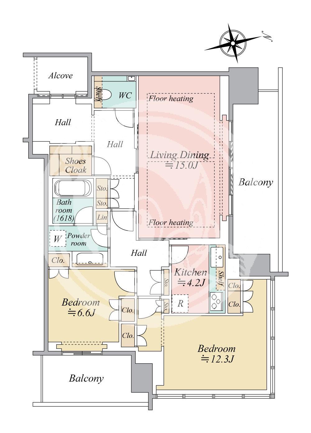 グラングリーン大阪 THE ノース RESIDENCE(2LDK/30階)の間取り写真