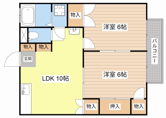 ハッピーハイツ(2LDK/2階)の間取り写真