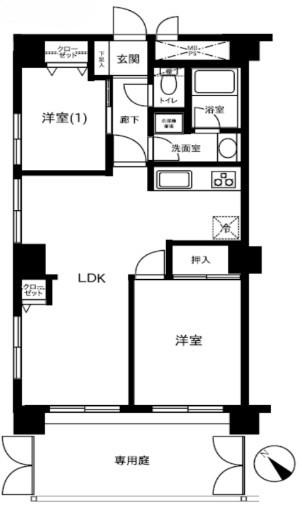クリオ淵野辺弐番館(2LDK/1階)の間取り写真