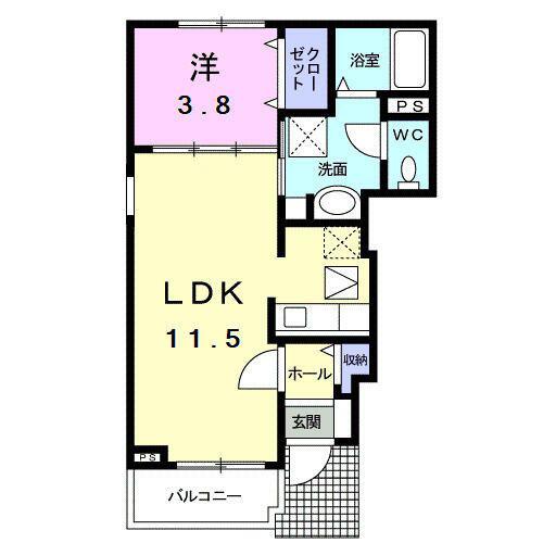 ラ・ソレイユジョーヌ(1LDK/1階)の間取り写真