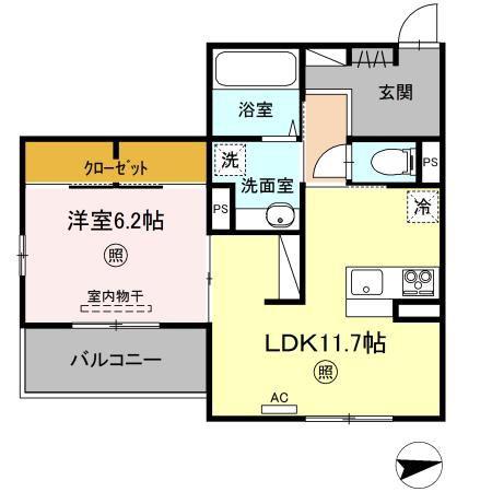 PREMILIFE都町18(1LDK/2階)の間取り写真