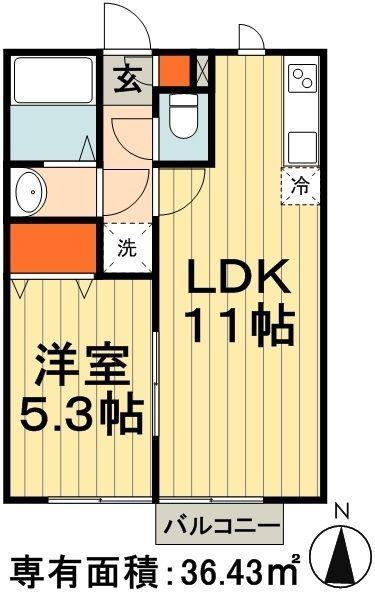 ルミエールいのはな(1LDK/1階)の間取り写真