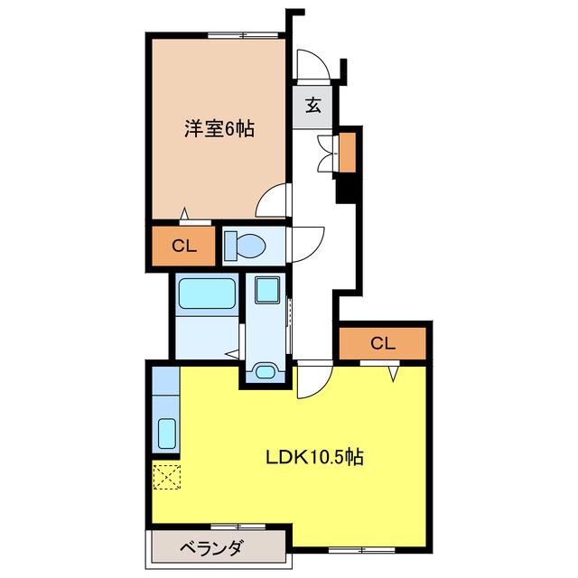 エスポワールI・B(1LDK/1階)の間取り写真