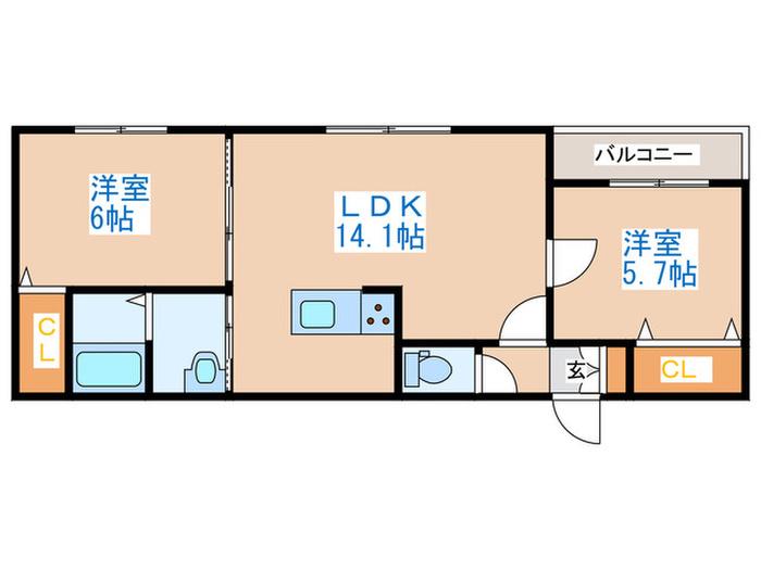 ベルフォレII(2LDK/3階)の間取り写真
