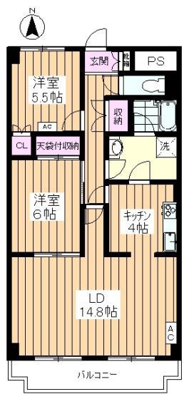 カーサU2(2LDK/2階)の間取り写真