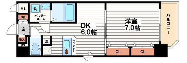 グレンパーク内本町(1DK/7階)の間取り写真