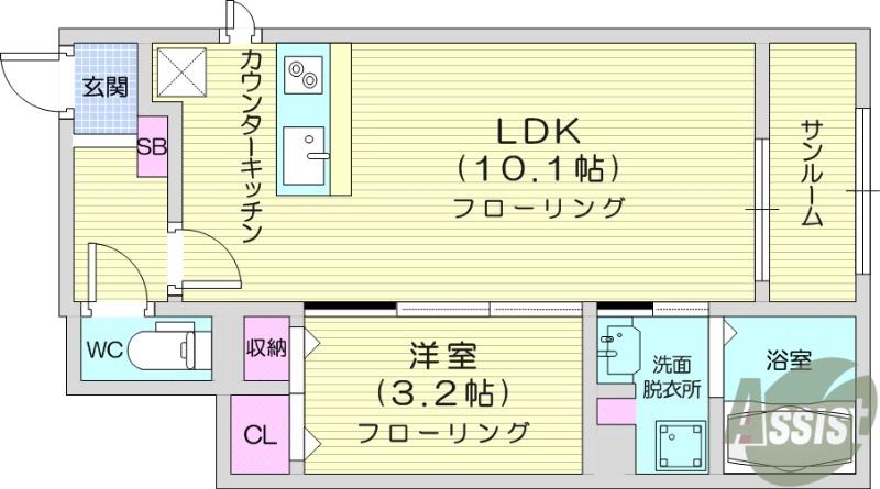 ソレアード中野栄 2ND(1LDK/1階)の間取り写真