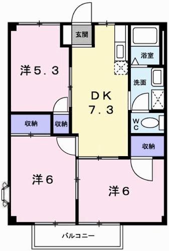 アメニティYUKI(3DK/1階)の間取り写真